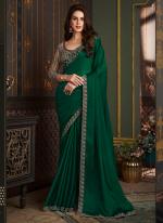 Satin Silk Green Party Wear Embroidery Work Saree